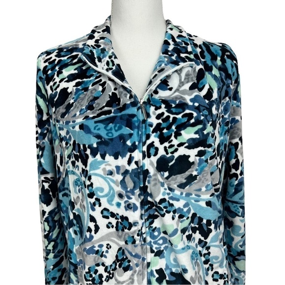 ALFRED DUNNER Women’s Velour Jacket Sz 10 Full Zip Pockets Soft Multi Color - Picture 2 of 13